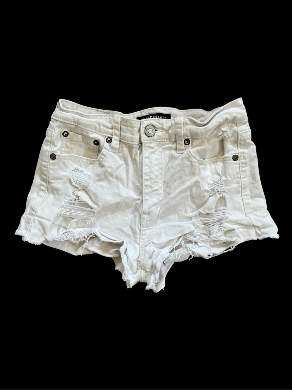 Aeropostale White Vintage High Rise Shorty Distressed Denim Shorts